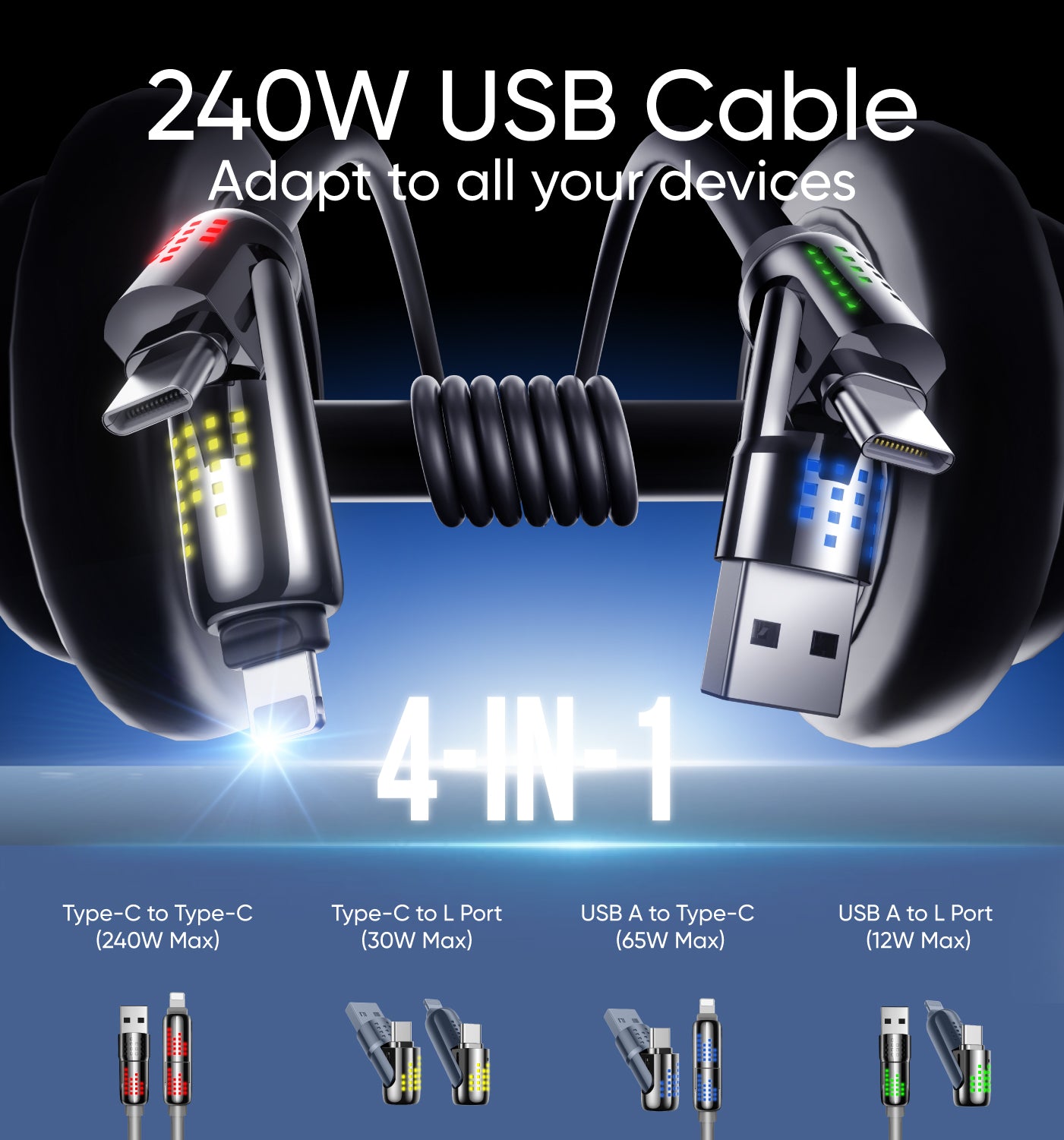 MAGIC JOHN 4-in-1 USB Charging Cable mFish fast charging