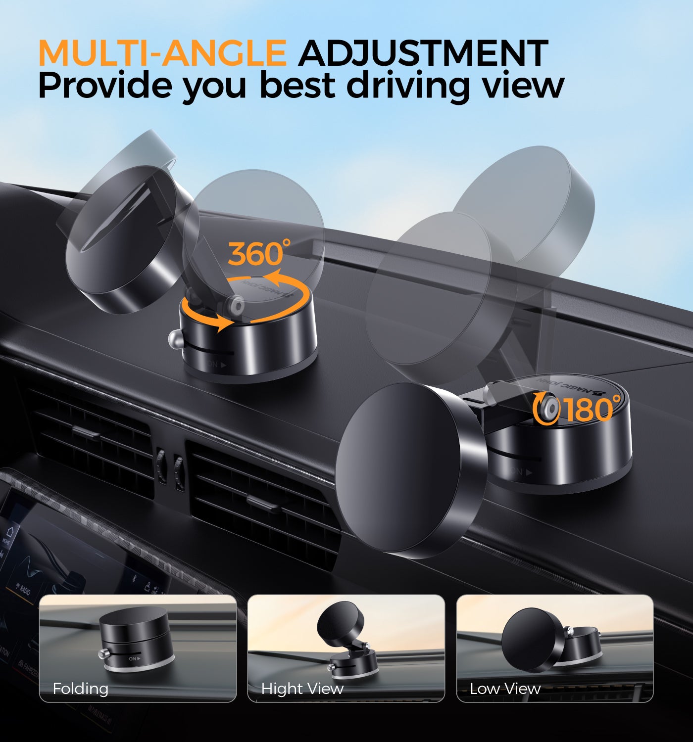 MAGIC JOHN Upgraded Magnetic Phone Holder with 360° Rotation, Strong Magnet, Foldable and Portable Design